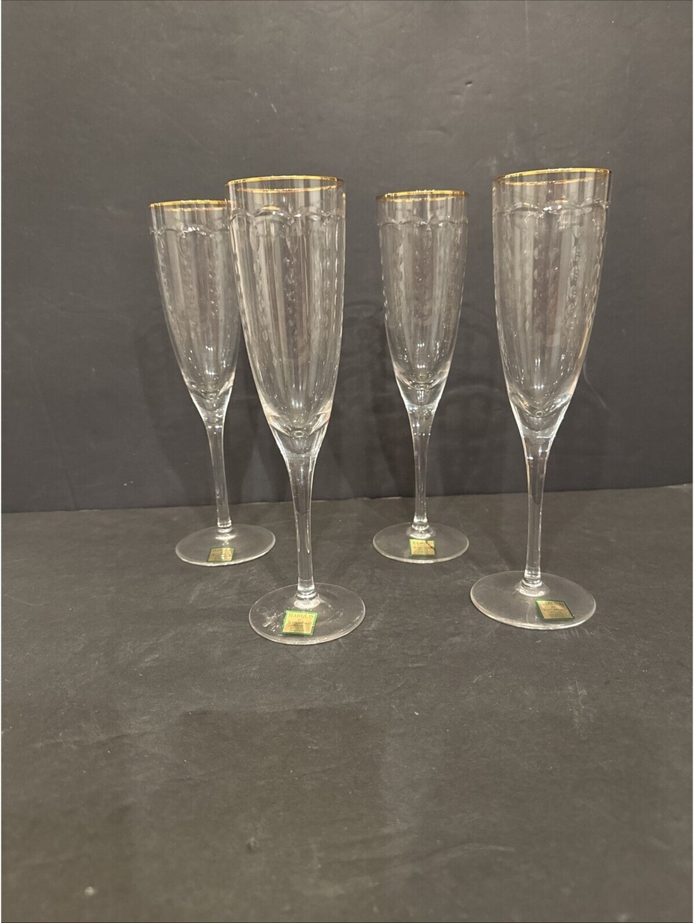 New Waterford Crystal (4) Marquis Aillion Fluted Champagne 9" Glasses